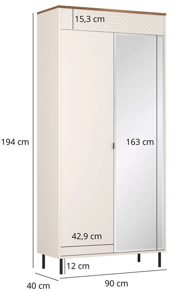 Szafa dwudrzwiowa z lustrem kaszmir + dąb castello C2-H14
