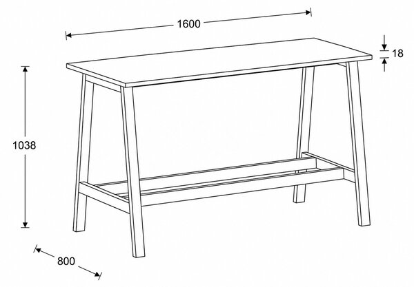 Wysoki stół barowy, 1600 x 800 mm, orzech