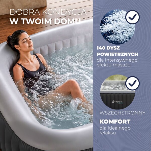 Nadmuchiwane jacuzzi OASIS dla 6 osób, kwadratowe, czarne Casaria