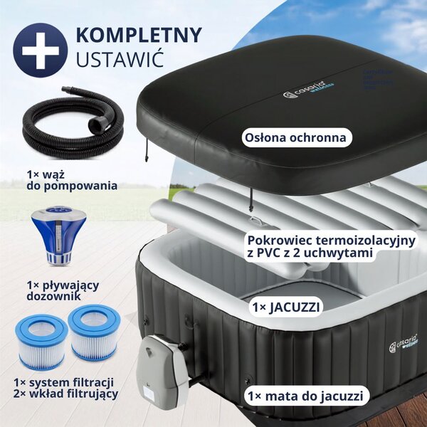 Nadmuchiwane jacuzzi OASIS dla 6 osób, kwadratowe, czarne Casaria