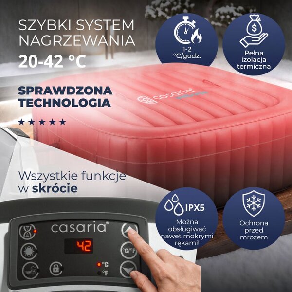 Nadmuchiwane jacuzzi OASIS dla 6 osób, kwadratowe, czarne Casaria