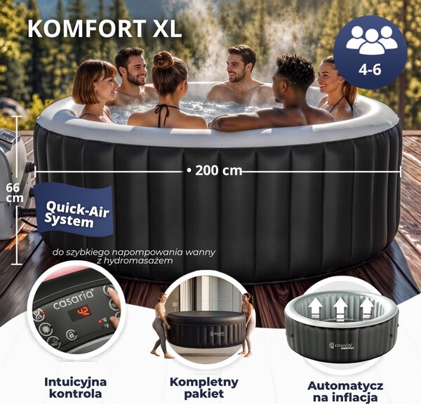 Nadmuchiwane jacuzzi OASIS dla 6 osób, okrągłe, czarne Casaria