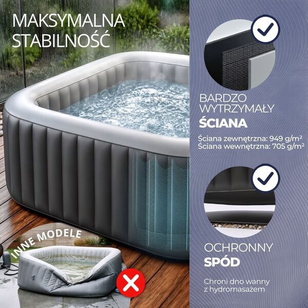 Nadmuchiwane jacuzzi OASIS dla 6 osób, kwadratowe, czarne Casaria