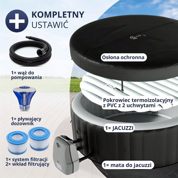 Nadmuchiwane jacuzzi OASIS dla 6 osób, okrągłe, czarne Casaria