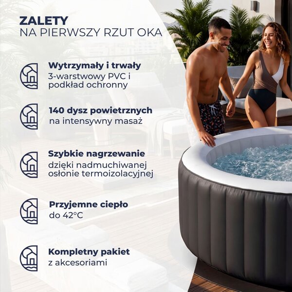 Nadmuchiwane jacuzzi OASIS dla 6 osób, okrągłe, czarne Casaria