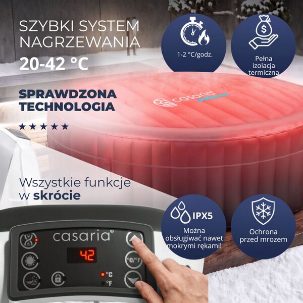 Nadmuchiwane jacuzzi OASIS dla 6 osób, okrągłe, czarne Casaria