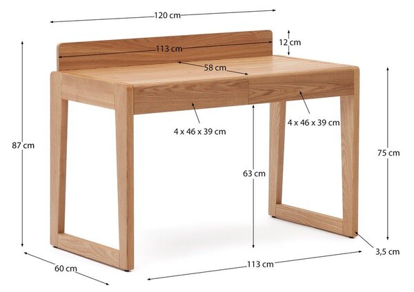 Biurko z blatem w dekorze jesionu 60x120 cm Arandu – Kave Home