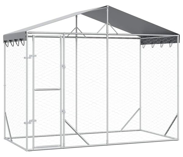 Kojec dla psa, z dachem, srebrny, 3x1,5x2,5 m, stal