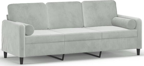 Sofa 3-osobowa z poduszkami, jasnoszara, 180 cm, aksamit