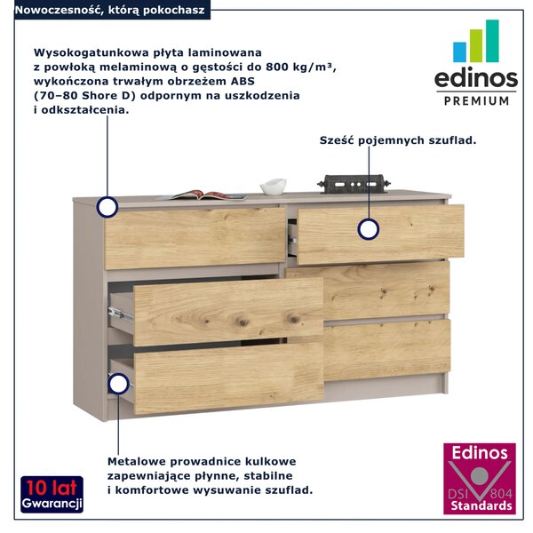Komoda z 6 szufladami dąb artisan + kaszmir C6-H16