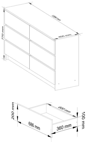 Komoda z 6 szufladami dąb artisan + kaszmir C6-H16