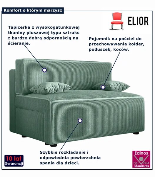 Miętowa tapicerowana sofa rozkładana M1-P69