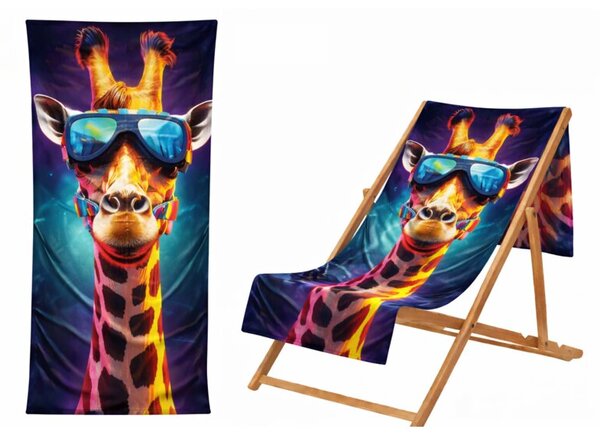Ręcznik Plażowy Kąpielowy Szybkoschnący Na Basen 70x140cm Mikrofibra Żyrafa