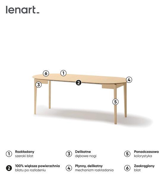 MebleMWM Stół Okrągły rozkładany PLOT PT-05 | 90-210 | Dąb jasny