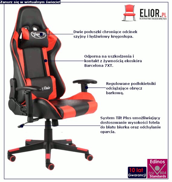 Czarno-czerwony fotel gamingowy N6-H57
