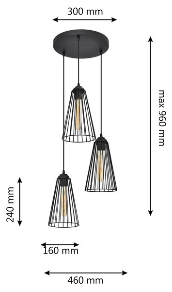 Lampa wisząca druciana na kole Torri W-KD 1344/3 BK-B