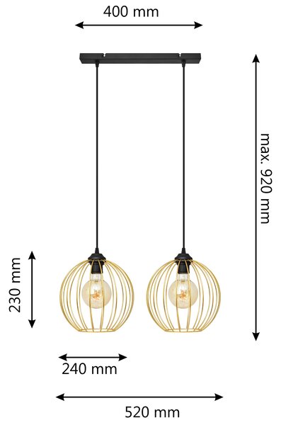 Lampa wisząca podwójna MERCURE czarno-złota W-L 1388/2 BK-B GO MAT