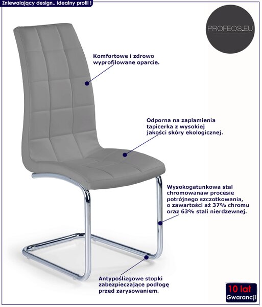 Popielate Pikowane Krzesło Na Płozach F3-C26