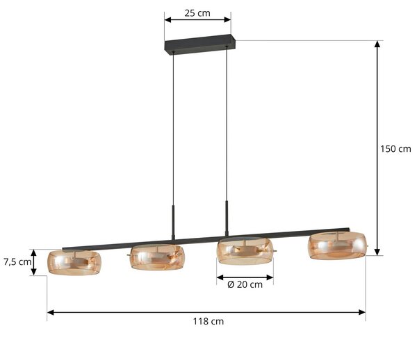 Lampa wisząca szklana Martis Lucande, możliwość ściemniania, kremowy / amber, salon / jadalnia, szkło, nowoczesny