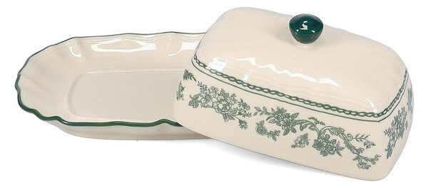 Zielona/w kolorze kości słoniowej porcelanowa maselniczka Cyril – S|P Collection