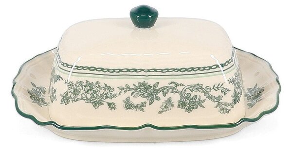 Zielona/w kolorze kości słoniowej porcelanowa maselniczka Cyril – S|P Collection