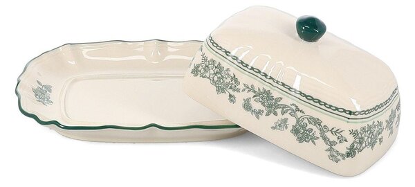 Zielona/w kolorze kości słoniowej porcelanowa maselniczka Cyril – S|P Collection