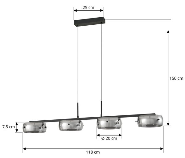 Lampa wisząca szklana Martis Lucande, możliwość ściemniania, czarny, salon / jadalnia, szkło, nowoczesny