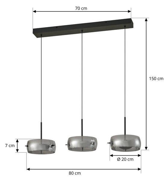 Lampa wisząca Martis Lucande, możliwość ściemniania, czarny, salon / jadalnia, szkło, nowoczesny