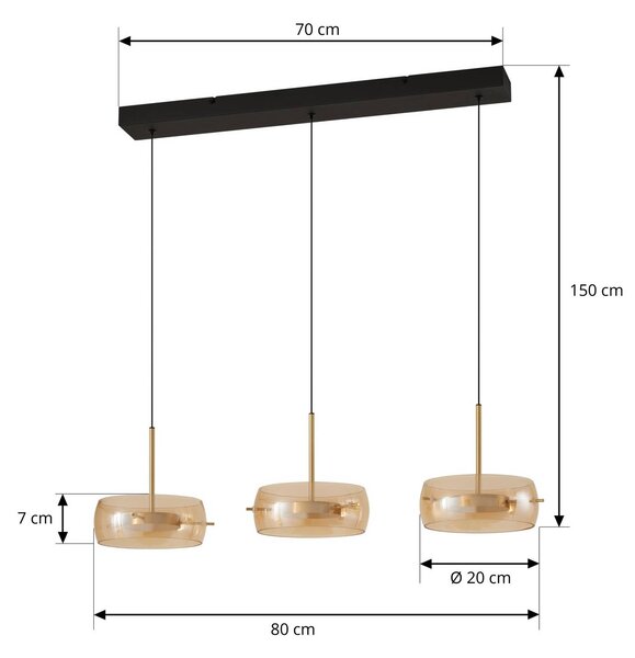 Lampa wisząca Martis Lucande, możliwość ściemniania, kremowy / amber, salon / jadalnia, szkło, nowoczesny
