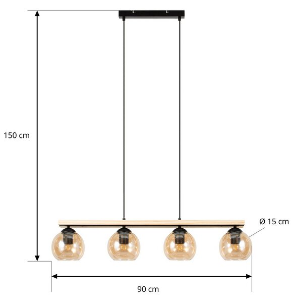 Lampa wisząca szklana Enrique Lindby, możliwość ściemniania, ciemne drewno, salon / jadalnia, szkło, nowoczesny