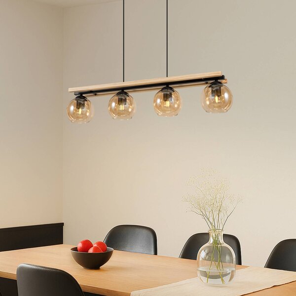 Lampa wisząca szklana Enrique Lindby, możliwość ściemniania, ciemne drewno, salon / jadalnia, szkło, nowoczesny