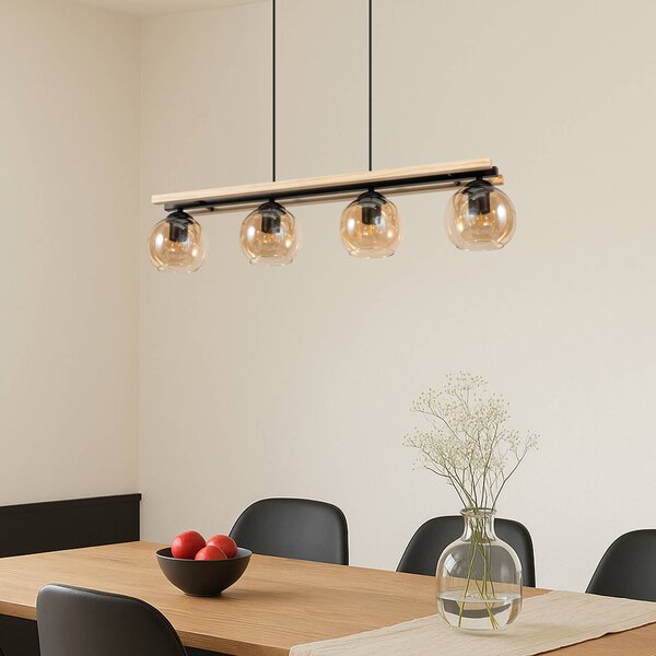 Lampa wisząca szklana Enrique Lindby, możliwość ściemniania, ciemne drewno, salon / jadalnia, szkło, nowoczesny