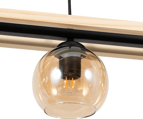 Lampa wisząca szklana Enrique Lindby, możliwość ściemniania, ciemne drewno, salon / jadalnia, szkło, nowoczesny