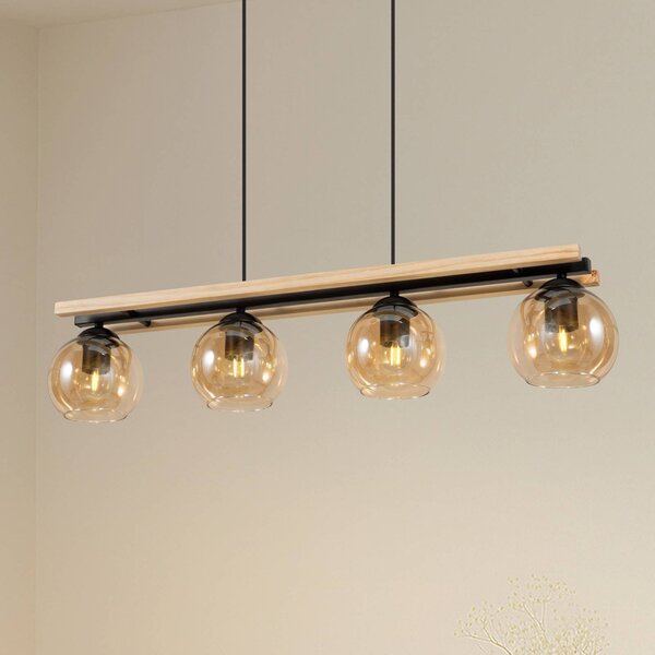 Lampa wisząca szklana Enrique Lindby, możliwość ściemniania, ciemne drewno, salon / jadalnia, szkło, nowoczesny