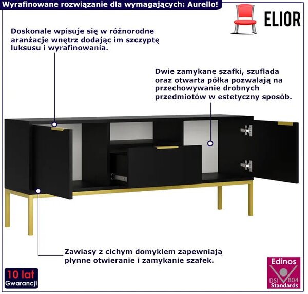 Stojąca szafka RTV w stylu glamour 135 cm czarny + złoty B5-A86