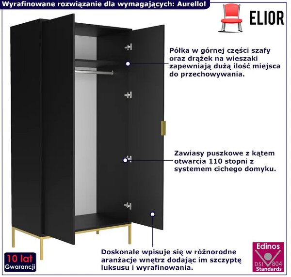 Czarna dwudrzwiowa szafa ze złotym stelażem M9-R24
