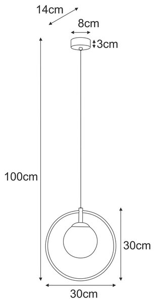 Lampa wisząca ze złotą obręczą z bursztynowym kloszem - A667 F1-P42