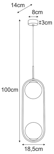 Złota eliptyczna lampa wisząca z 2 białymi kloszami 9X A669 S3-M87