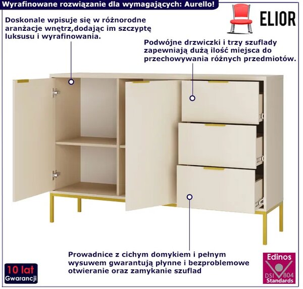 Komoda na nóżkach w stulu glamour kaszmir + złoty B0-G08