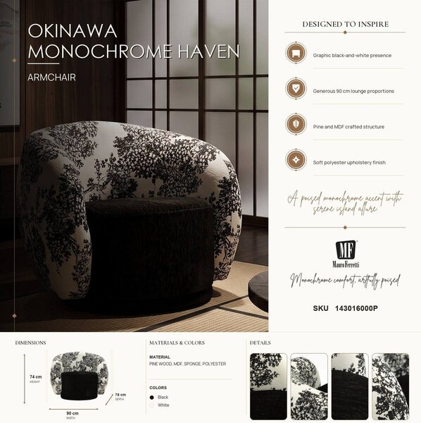 Czarno-biały fotel Oriental Style – Mauro Ferretti