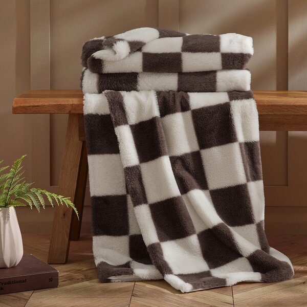 Biały/ciemnobrązowy koc 130x170 cm Cosy Soft Checkerboard – Catherine Lansfield