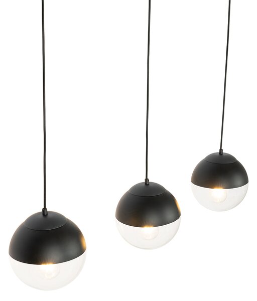 Retrowska lampa wisząca czarna z przezroczystym szklanym kloszem prostokątnym 3-światłowa - Eclipse
