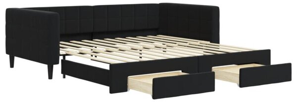 Sofa rozsuwana z szufladami, czarna, 100x200 cm, aksamit