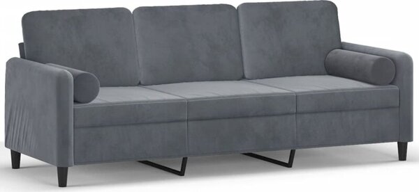 Sofa 3-osobowa z poduszkami, ciemnoszara, 180 cm, aksamit