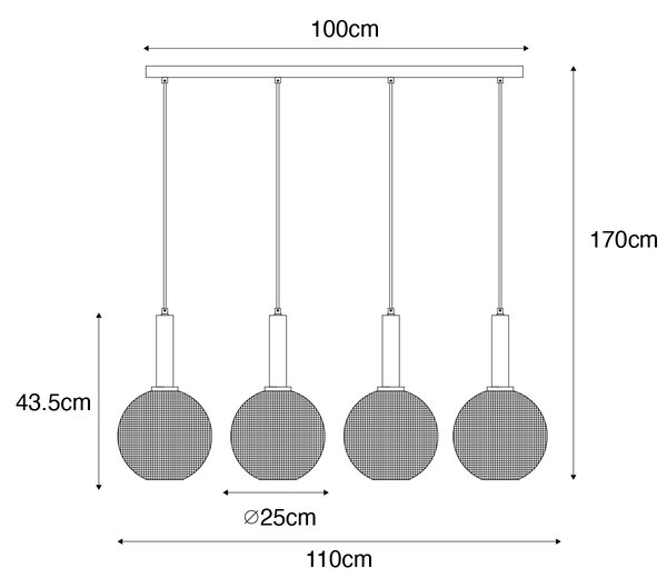 Designerska lampa wisząca czarna z przydymionym szkłem 4-światłowa - Chico