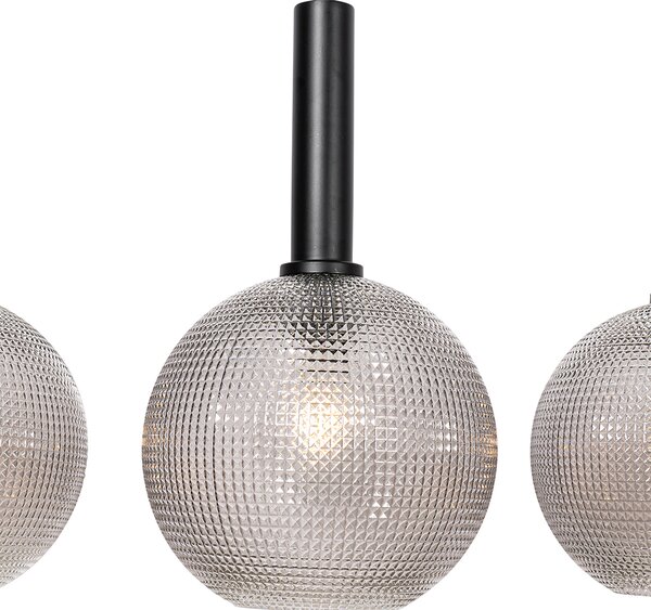 Designerska lampa wisząca czarna z przydymionym szkłem 4-światłowa - Chico