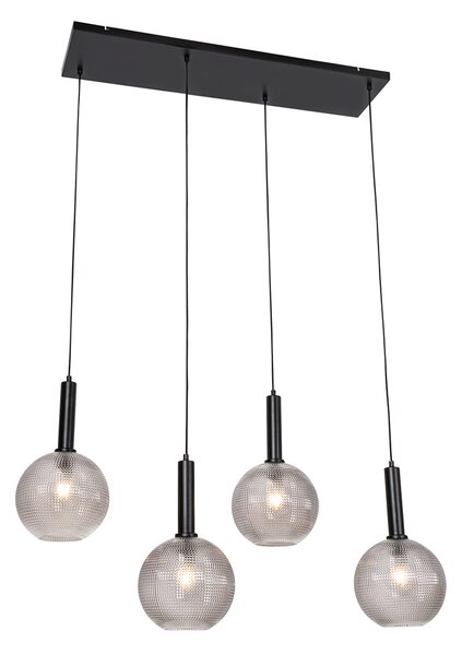 Designerska lampa wisząca czarna z 4-punktowym dymionym szkłem - Chico Oswietlenie wewnetrzne