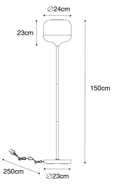 Designerska lampa podłogowa czarna ze złotem i dymionym szkłem - Kyan