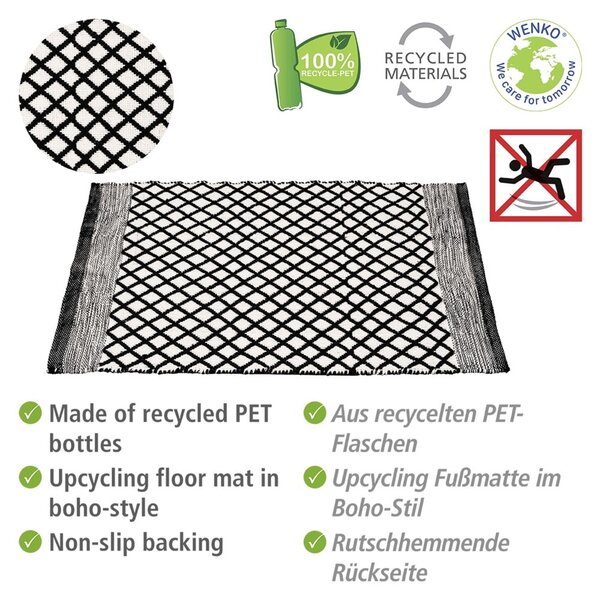 Czarno-biały dywanik łazienkowy z plastiku z recyklingu 50x80 cm Tara – Wenko