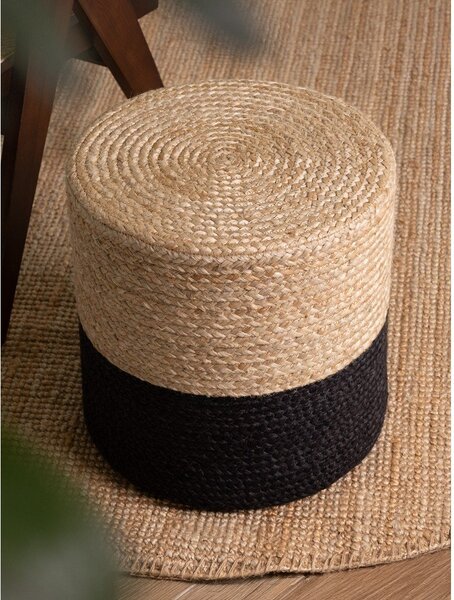 Czarno-naturalny puf Juta Gold Black – Hanse Home